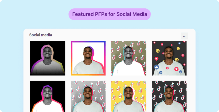 Featured PFP templates for Social Media by Picofme.io, including designs for TikTok PFPs